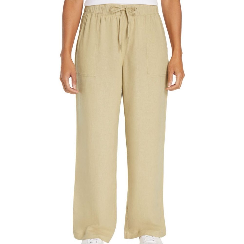 GAP Wide Leg Drawstring Pants in Light Khaki